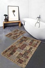 - PaspasTakimi-2li-Set1123-Gorsel-1 - Realhomes 2'li Set Krem Zeminde Hereke Motifli Etnik Desenli Avangarde Etnik Motifler 2'li Banyo & Mutfak Paspas Takımı Realhomes