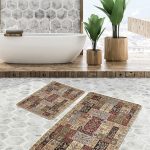 2'li Set Gri Zeminde Eskitme Motifli Retro Desenli Eskitme Motifli Vintage  2'li Banyo & Mutfak Paspas Takımı Realhomes