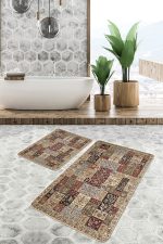 - PaspasTakimi-2li-Set1123-Gorsel - Realhomes 2'li Set Krem Zeminde Hereke Motifli Etnik Desenli Avangarde Etnik Motifler 2'li Banyo & Mutfak Paspas Takımı Realhomes