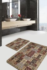 - PaspasTakimi-2li-Set1123-Gorsel-2 - Realhomes 2'li Set Krem Zeminde Hereke Motifli Etnik Desenli Avangarde Etnik Motifler 2'li Banyo & Mutfak Paspas Takımı Realhomes