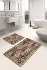 - PaspasTakimi-2li-Set1123-Gorsel-5 - Realhomes 2'li Set Krem Zeminde Hereke Motifli Etnik Desenli Avangarde Etnik Motifler 2'li Banyo & Mutfak Paspas Takımı Realhomes