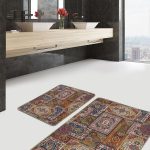 2'li Set Krem Zeminde Kırkyama Motifli Patchwork Desenli Vintage Sade & Şık  2'li Banyo & Mutfak Paspas Takımı Realhomes