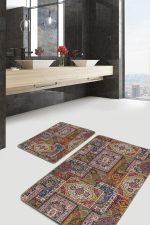 - PaspasTakimi-2li-Set1124-Gorsel - Realhomes  2'li Set Otantik Zeminde Geleneksel Motifli Patchwork Desenli Vintage Etnik Motifler  2'li Banyo & Mutfak Paspas Takımı Realhomes