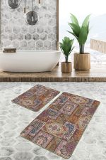 - PaspasTakimi-2li-Set1124-Gorsel-4 - Realhomes  2'li Set Otantik Zeminde Geleneksel Motifli Patchwork Desenli Vintage Etnik Motifler  2'li Banyo & Mutfak Paspas Takımı Realhomes