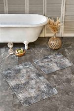 2'li Set Antika Zeminde Kanvas Motifli Eskitme Desenli Eskitme Motifli Vintage  2'li Banyo & Mutfak Paspas Takımı Realhomes