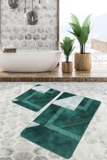 - PaspasTakimi-2li-Set1126-Gorsel-1 - Realhomes  2'li Set Yeşil Zeminde Dokuma Halı Motifli Geometrik Desenli Sade & Şık Geometrik  2'li Banyo & Mutfak Paspas Takımı Realhomes