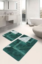 - PaspasTakimi-2li-Set1126-Gorsel - Realhomes  2'li Set Yeşil Zeminde Dokuma Halı Motifli Geometrik Desenli Sade & Şık Geometrik  2'li Banyo & Mutfak Paspas Takımı Realhomes