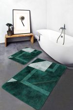 - PaspasTakimi-2li-Set1126-Gorsel-2 - Realhomes  2'li Set Yeşil Zeminde Dokuma Halı Motifli Geometrik Desenli Sade & Şık Geometrik  2'li Banyo & Mutfak Paspas Takımı Realhomes