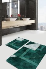 - PaspasTakimi-2li-Set1126-Gorsel-4 - Realhomes  2'li Set Yeşil Zeminde Dokuma Halı Motifli Geometrik Desenli Sade & Şık Geometrik  2'li Banyo & Mutfak Paspas Takımı Realhomes