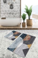 - PaspasTakimi-2li-Set1127-Gorsel-2 - Realhomes  2'li Set Geometrik Zeminde Dokuma Halı Motifli Çizgili Desenli Geometrik Klasik  2'li Banyo & Mutfak Paspas Takımı Realhomes