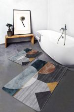 - PaspasTakimi-2li-Set1127-Gorsel-4 - Realhomes  2'li Set Geometrik Zeminde Dokuma Halı Motifli Çizgili Desenli Geometrik Klasik  2'li Banyo & Mutfak Paspas Takımı Realhomes