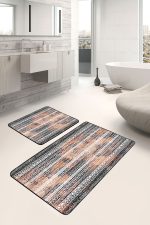 - PaspasTakimi-2li-Set1128-Gorsel-2 - Realhomes  2'li Set Siyah - Kremit Zeminde Etnik Motifli Eskitme Desenli Geometrik Eskitme Motifli  2'li Banyo & Mutfak Paspas Takımı Realhomes