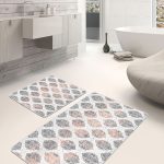 2'li Set Gri Zeminde Eskitme Motifli Geometrik Desenli Eskitme Motifli Geometrik  2'li Banyo & Mutfak Paspas Takımı Realhomes