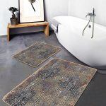 2'li Set Krem - Mavi Zeminde Çerçeveli Motifli Etnik Desenli Avangarde Vintage  2'li Banyo & Mutfak Paspas Takımı Realhomes