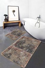 - PaspasTakimi-2li-Set1132-Gorsel-2 - Realhomes 2'li Set Otantik Zeminde Geleneksel Motifli Antik Desenli Vintage Eskitme Motifli 2'li Banyo & Mutfak Paspas Takımı Realhomes