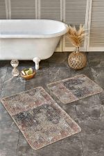 - Realhomes - Realhomes 2'li Set Otantik Zeminde Geleneksel Motifli Antik Desenli Vintage Eskitme Motifli 2'li Banyo & Mutfak Paspas Takımı Realhomes