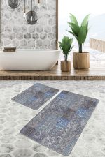 - PaspasTakimi-2li-Set1133-Gorsel-4 - Realhomes  2'li Set Mavi - Gri Zeminde Patchwork Motifli Etnik Desenli Vintage Eskitme Motifli  2'li Banyo & Mutfak Paspas Takımı Realhomes
