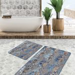 2'li Set Siyah - Hardal Zeminde Eskitme Motifli Halı Desenli Eskitme Motifli Vintage  2'li Banyo & Mutfak Paspas Takımı Realhomes