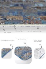 - PaspasTakimi-2li-Set1134-Gorsel-3 - Realhomes 2'li Set Gold - Mavi Zeminde Kanvas Motifli Etnik Desenli Klasik Eskitme Motifli 2'li Banyo & Mutfak Paspas Takımı Realhomes