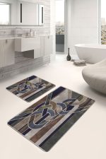 2'li Set Kanvas Zeminde Modern Sanat Motifli Düğüm Desenli Modern Klasik  2'li Banyo & Mutfak Paspas Takımı Realhomes