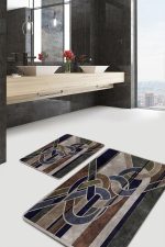 2'li Set Kanvas Zeminde Modern Sanat Motifli Düğüm Desenli Modern Klasik  2'li Banyo & Mutfak Paspas Takımı Realhomes
