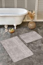 - Realhomes - Realhomes  2'li Set Krem - Bej Zeminde Etnik Motifli Kilim Desenli Klasik Sade & Şık  2'li Banyo & Mutfak Paspas Takımı Realhomes