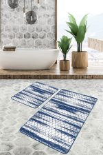 - PaspasTakimi-2li-Set1139-Gorsel-1 - Realhomes  2'li Set Mavi - Beyaz Zeminde Baklava Motifli Eskitme Desenli Geometrik Eskitme Motifli  2'li Banyo & Mutfak Paspas Takımı Realhomes