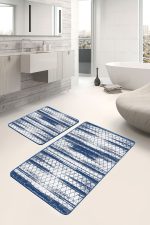 - PaspasTakimi-2li-Set1139-Gorsel - Realhomes  2'li Set Mavi - Beyaz Zeminde Baklava Motifli Eskitme Desenli Geometrik Eskitme Motifli  2'li Banyo & Mutfak Paspas Takımı Realhomes