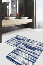 - PaspasTakimi-2li-Set1139-Gorsel-4 - Realhomes  2'li Set Mavi - Beyaz Zeminde Baklava Motifli Eskitme Desenli Geometrik Eskitme Motifli  2'li Banyo & Mutfak Paspas Takımı Realhomes