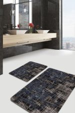 - PaspasTakimi-2li-Set1140-Gorsel-1 - Realhomes  2'li Set Kahverengi - Füme Zeminde Çizgili Motifli Antik Desenli Vintage Eskitme Motifli  2'li Banyo & Mutfak Paspas Takımı Realhomes