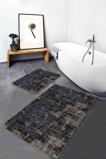 - PaspasTakimi-2li-Set1140-Gorsel - Realhomes  2'li Set Kahverengi - Füme Zeminde Çizgili Motifli Antik Desenli Vintage Eskitme Motifli  2'li Banyo & Mutfak Paspas Takımı Realhomes