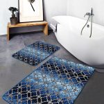 2'li Set Bej - Siyah Zeminde Boho Motifli Etnik Desenli Etnik Motifler Geometrik  2'li Banyo & Mutfak Paspas Takımı Realhomes