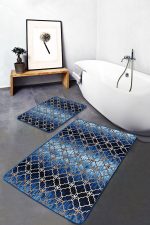 - PaspasTakimi-2li-Set1142-Gorsel - Realhomes  2'li Set Gold - Lacivert Zeminde Geometrik Motifli Morrocan Desenli Geometrik  2'li Banyo & Mutfak Paspas Takımı Realhomes