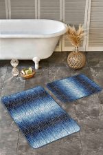 - Realhomes - Realhomes 2'li Set Gold - Lacivert Zeminde Geometrik Motifli Üçgen Desenli Geometrik 2'li Banyo & Mutfak Paspas Takımı Realhomes