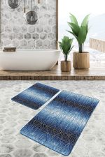 - PaspasTakimi-2li-Set1143-Gorsel-4 - Realhomes 2'li Set Gold - Lacivert Zeminde Geometrik Motifli Üçgen Desenli Geometrik 2'li Banyo & Mutfak Paspas Takımı Realhomes