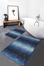 - PaspasTakimi-2li-Set1143-Gorsel-5 - Realhomes 2'li Set Gold - Lacivert Zeminde Geometrik Motifli Üçgen Desenli Geometrik 2'li Banyo & Mutfak Paspas Takımı Realhomes