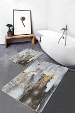 - PaspasTakimi-2li-Set1145-Gorsel - Realhomes  2'li Set Sarı - Krem Zeminde Kanvas Motifli Duvar Desenli Eskitme Motifli Vintage  2'li Banyo & Mutfak Paspas Takımı Realhomes