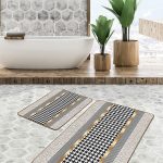 2'li Set Krem - Siyah Zeminde Etnik Motifli Antika Desenli Etnik Motifler Vintage  2'li Banyo & Mutfak Paspas Takımı Realhomes