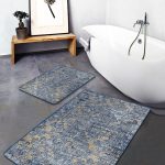 2'li Set Bej - Siyah Zeminde Eskitme Motifli Duvar Desenli Eskitme Motifli Vintage  2'li Banyo & Mutfak Paspas Takımı Realhomes