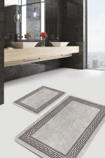 - PaspasTakimi-2li-Set1149-Gorsel-1 - Realhomes  2'li Set Kahverengi - Bej Zeminde Çerçeveli Motifli Kilim Desenli Avangarde Geometrik  2'li Banyo & Mutfak Paspas Takımı Realhomes