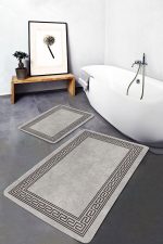 - PaspasTakimi-2li-Set1149-Gorsel - Realhomes  2'li Set Kahverengi - Bej Zeminde Çerçeveli Motifli Kilim Desenli Avangarde Geometrik  2'li Banyo & Mutfak Paspas Takımı Realhomes