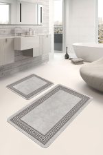 - PaspasTakimi-2li-Set1149-Gorsel-4 - Realhomes  2'li Set Kahverengi - Bej Zeminde Çerçeveli Motifli Kilim Desenli Avangarde Geometrik  2'li Banyo & Mutfak Paspas Takımı Realhomes