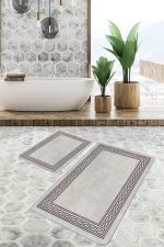 - PaspasTakimi-2li-Set1149-Gorsel-5 - Realhomes  2'li Set Kahverengi - Bej Zeminde Çerçeveli Motifli Kilim Desenli Avangarde Geometrik  2'li Banyo & Mutfak Paspas Takımı Realhomes