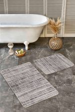 - Realhomes - Realhomes 2'li Set Krem - Bej Zeminde Geometrik Motifli Eskitme Desenli Geometrik Eskitme Motifli 2'li Banyo & Mutfak Paspas Takımı Realhomes