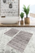 - PaspasTakimi-2li-Set1150-Gorsel-4 - Realhomes 2'li Set Krem - Bej Zeminde Geometrik Motifli Eskitme Desenli Geometrik Eskitme Motifli 2'li Banyo & Mutfak Paspas Takımı Realhomes