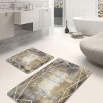 2'li Set Krem - Kızıl Zeminde Kanvas Motifli Boya Desenli Eskitme Motifli Vintage  2'li Banyo & Mutfak Paspas Takımı Realhomes