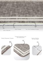 2'li Set Ekru Zeminde Çerçeveli Motifli Örme Desenli Sade & Şık Klasik  2'li Banyo & Mutfak Paspas Takımı Realhomes