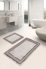 - PaspasTakimi-2li-Set1153-Gorsel - Realhomes  2'li Set Krem - Kahverengi Zeminde Çerçeveli Motifli Otantik Desenli Geometrik Sade & Şık  2'li Banyo & Mutfak Paspas Takımı Realhomes