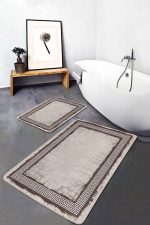 - PaspasTakimi-2li-Set1153-Gorsel-2 - Realhomes  2'li Set Krem - Kahverengi Zeminde Çerçeveli Motifli Otantik Desenli Geometrik Sade & Şık  2'li Banyo & Mutfak Paspas Takımı Realhomes