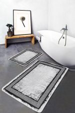 - PaspasTakimi-2li-Set1155-Gorsel-2 - Realhomes  2'li Set Gri - Siyah Zeminde Çerçeveli Motifli Eskitme Desenli Geometrik Sade & Şık  2'li Banyo & Mutfak Paspas Takımı Realhomes